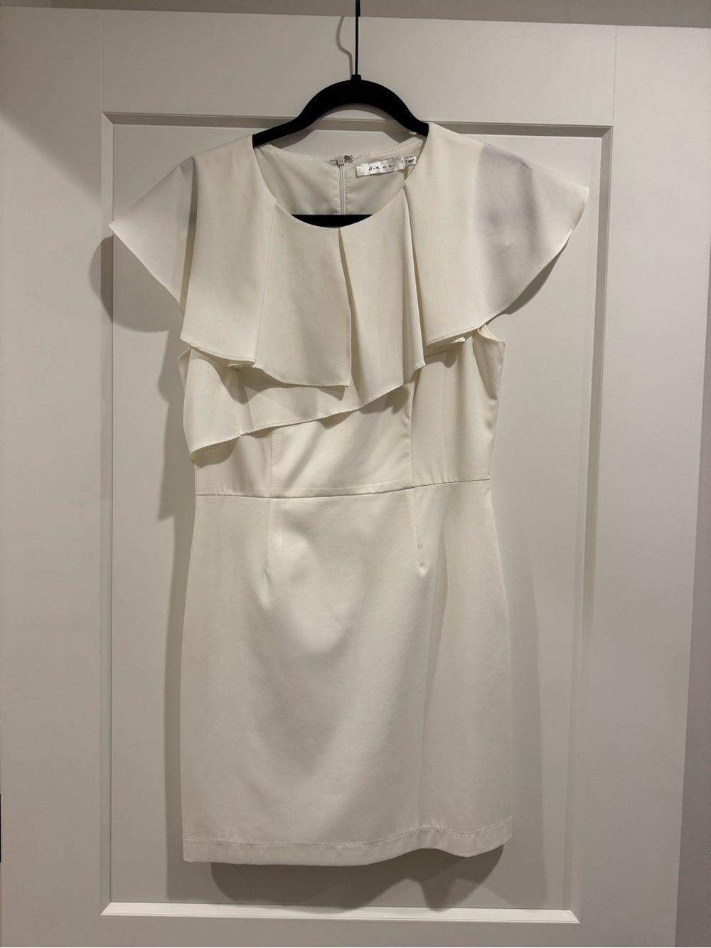 Elegant White Ruffle Neck Dress by Ark N C